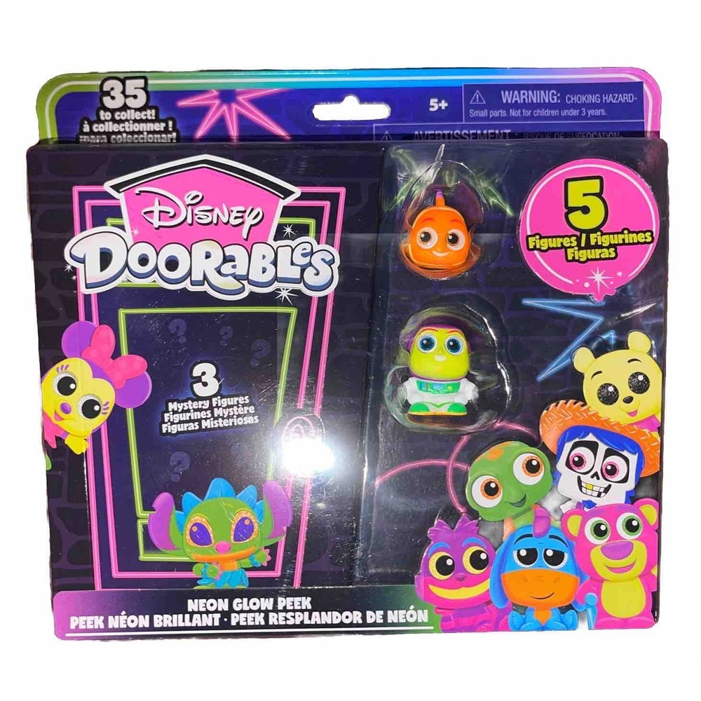 Disney Doorables Neon Glow Rare* Buzz Nemo 3 Mystery 5 Figures Total New In Box